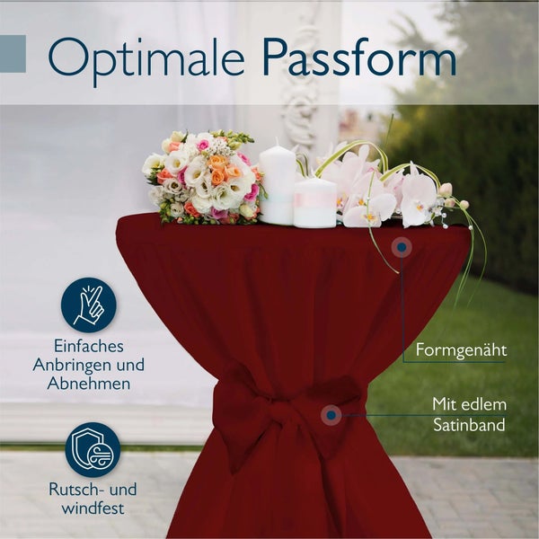 Stehtischhusse mit Schleife, formgenäht, rutschfest und windsicher
