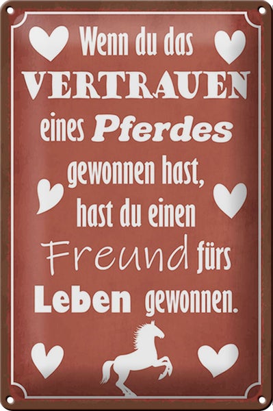 Blechschild Spruch 20x30cm Vertrauen eines Pferdes Freund