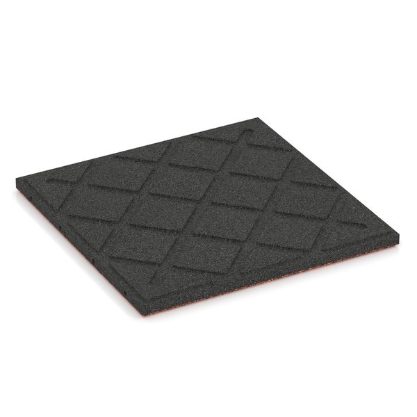 Quadratische Gummimatte mit Rautenmuster, geeignet als Fallschutzmatte oder Terrassenplatte.