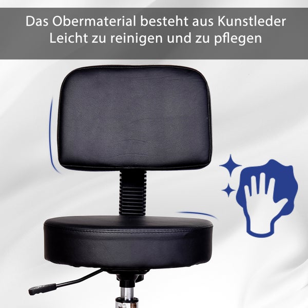HOMCOM Arbeitshocker, Φ35 x H77-89cm, PU, Schwarz