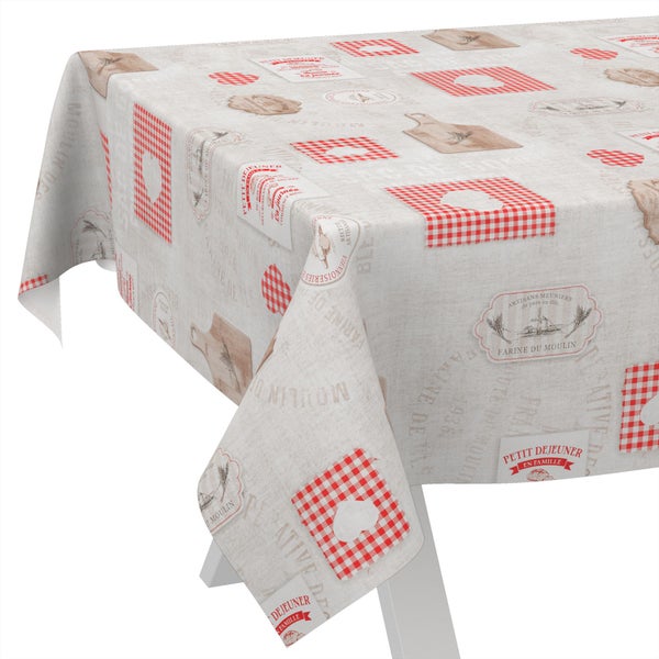 Tischdecke mit Aufdruck von Backmotiven und rot karierten Mustern