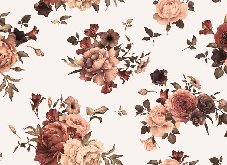 Tapete mit floralem Muster im Vintage-Stil mit Rosen und Pfingstrosen.