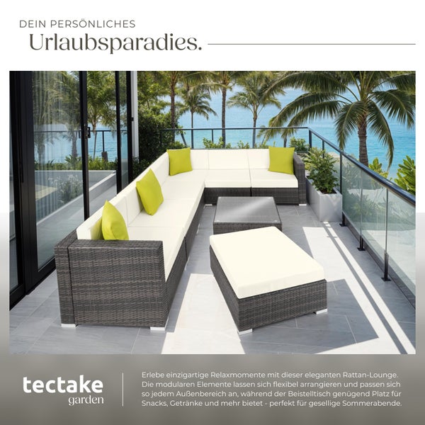 Rattan Lounge tectake Marbella mit Sicherheitsglasplatte mit Aluminiumgestell grau