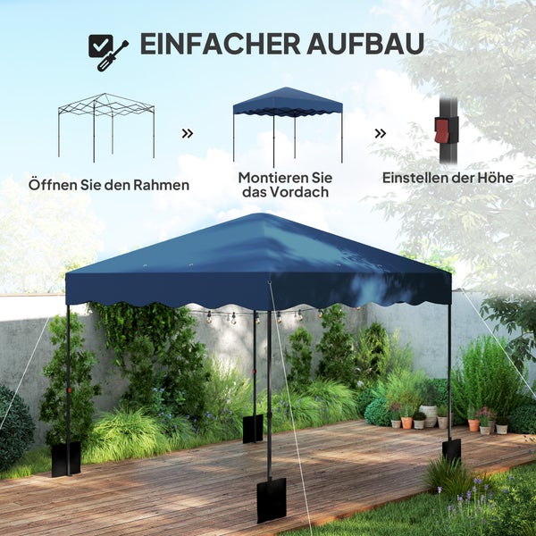 Outsunny Pavillon ca.3x3m, wasserabweisend Stabil Winterfest Pop-up Faltpavillon mit UV Schutz 50+, Faltbar Partyzelt Gartenzelt mit Rolltasche, Gartenpavillon für Camping Garten, Dunkelblau