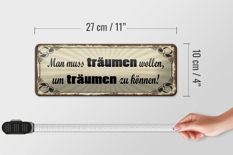 Blechschild Spruch 27x10cm muss träumen wollen um zu können Dekoration
