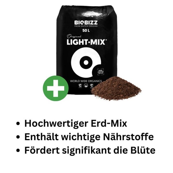BioBizz Light Mix 50L – Bio-Erde für optimales Pflanzenwachstum, ideal für Setzlinge & junge Pflanzen, hohe Wasserspeicherung, vorgedüngt mit Torf & Perlite