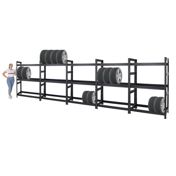 PROREGAL Mega Deal 5x Reifenregal Dino HxBxT 180 x 120 x 50 cm Fachlast 150 kg bis zu 60 Reifen Schwarz