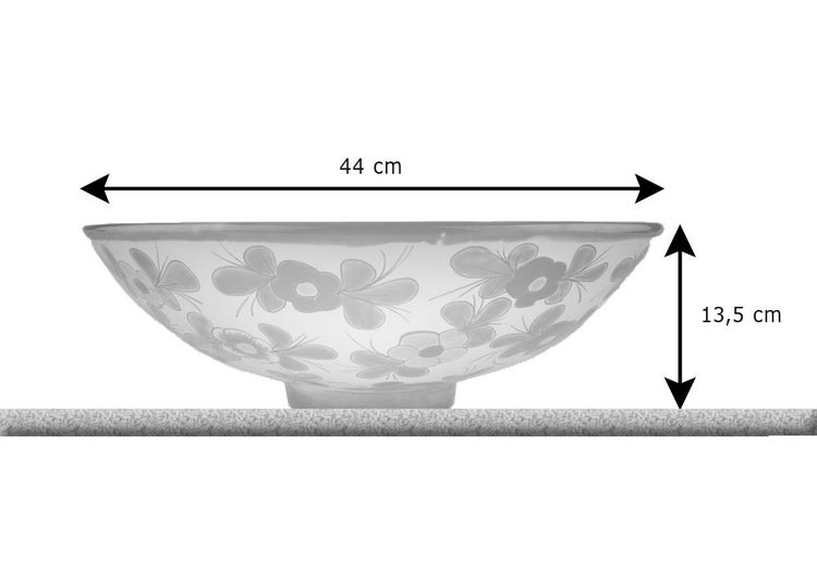 Glasschale mit Blumenmuster, 44 cm breit und 13,5 cm hoch