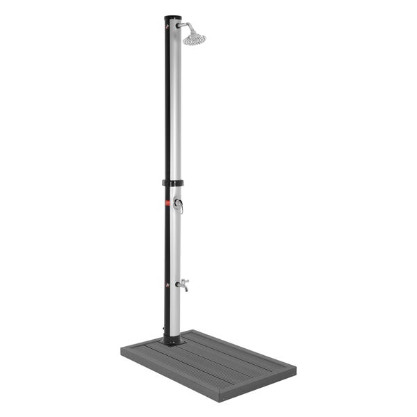 ML-Design Solardusche 20L 210cm rund Silber-Schwarz mit Bodenplatte Dunkelgrau, Solar Gartendusche mit Fußdusche/Regenduschkopf, warmes Wasser 60°C, Außendusche Pooldusche mit Gartenschlauch-Anschluss