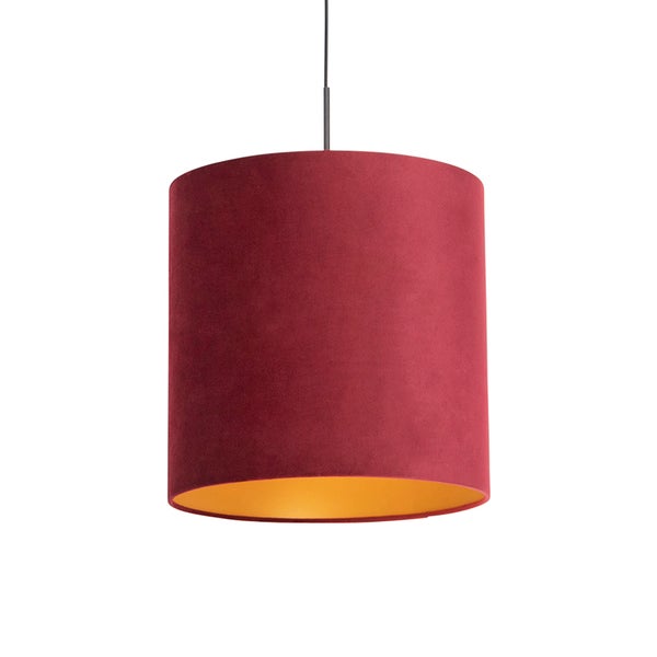 Hängelampe mit Veloursschirm rot mit Gold 40 cm - Combi