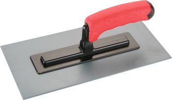 Glättkelle mit rechteckigem Stahlblatt und ergonomischem Kunststoffgriff für Maurerarbeiten und Verputzen