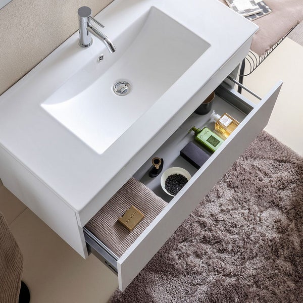 Unterschrank, Waschtisch und LED Lichtspiegel, 90x46cm | Sole