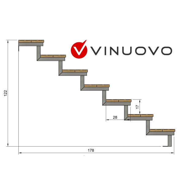 OSLO - Stahltreppe Außen H122cm 7 Treppenstufen Holz KDI Breite 60cm
