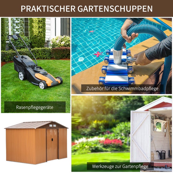 Outsunny Gerätehaus, Gartenhaus mit Bodenrahmen und Schiebetüren, wetterfest, 277 x 195 x 192 cm, Stahl, Gelb