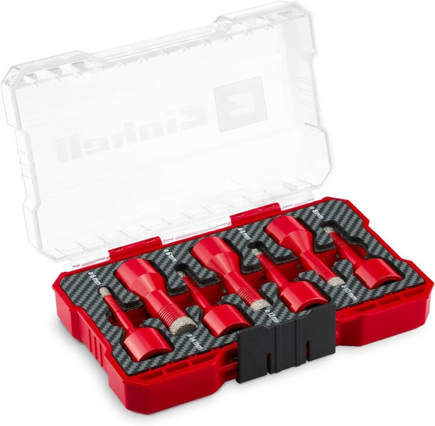 Einhell M-CASE 7-tlg. Fliesenbohrer-Set (M14 für den Trockenschnitt mit 7-mm-Diamantbesatz, hohe Standzeit, Kühlmittel bei kleinen Durchmessern inkl. Aufbewahrungsbox)