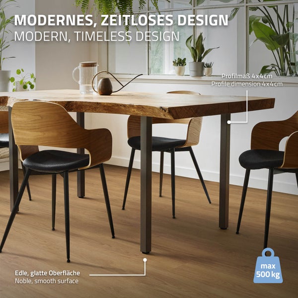 ML-Design 4er Set Tischbeine I-Design 72 cm, Dunkelgrau, Optik Industrial, Stahl, pulverbeschichtet, Profil 4x4 cm, Höhenverstellbare Möbelfüße 1-4cm, Möbelbeine für Esstisch Schreibtisch Arbeitstisch