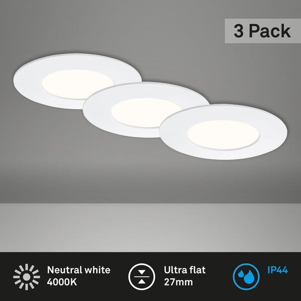 LED Einbauleuchte Badleuchte 3er Set IP44 4,9W weiß Kunststoff Ø8,5 cm Briloner