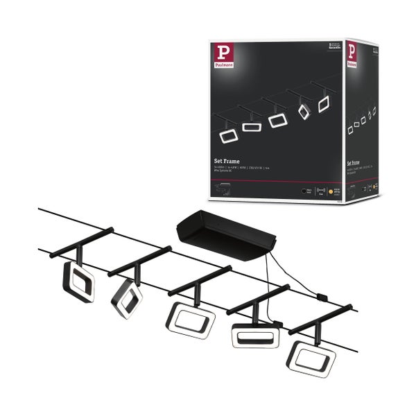CorDuo LED Seilsystem Frame Basisset 5x280lm 5x4,8W 3000K 230/12V Schwarz matt, Chrom