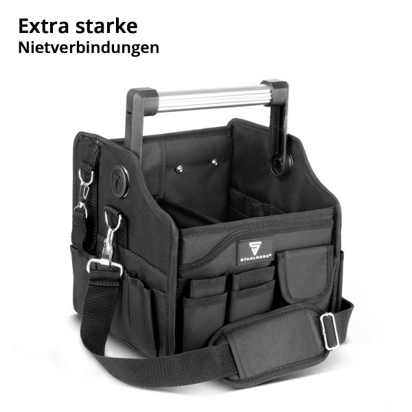 Werkzeugtasche aus Stoff mit Tragegriff und Schultergurt