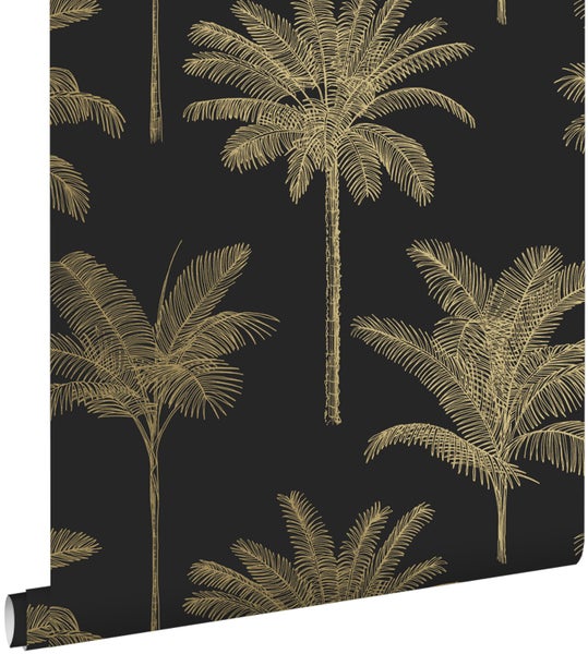 ESTAhome Tapete Palmen Schwarz und Gold - 53 cm x 10.05 m - 139322