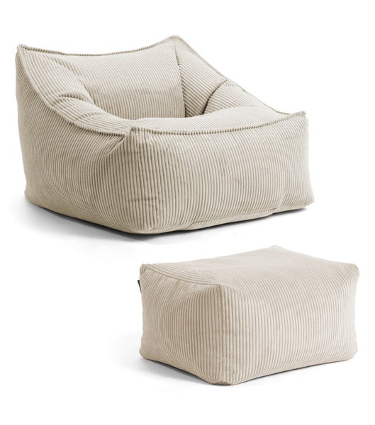 mokebo Sitzsack Sessel mit Hocker aus Cord 'Der Lümmel', XXL Sitzsack, Cord Sessel oder Sitz Sessel in Beige