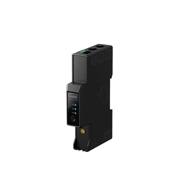 Anker SOLIX Smart Meter für die Hutschiene, schwarz, mit Statusanzeigen und RS485-Anschlüssen.