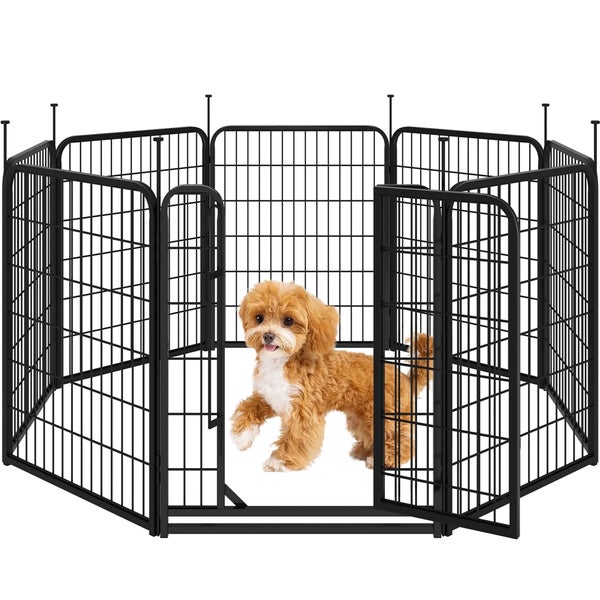 Freilaufgehege aus Metall mit Hund