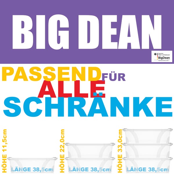 BigDean 6 Stück Aufbewahrungsbox mit Deckel 7 L flach und Transparent – Aufbewahrungsbox stapelbar & Made in Europe