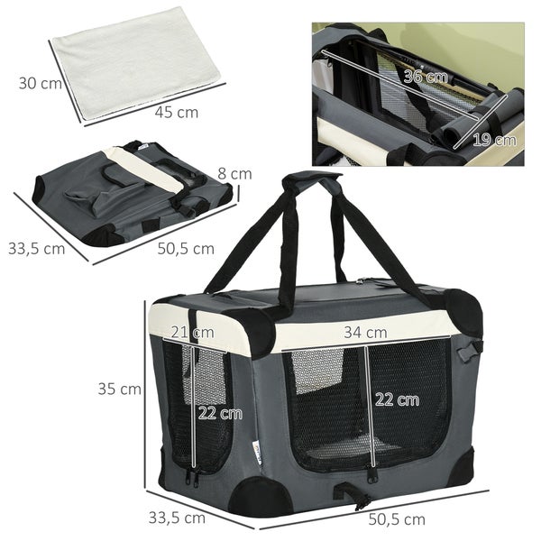 PawHut Tragetasche, 50,5L x 33,5B x 35H cm, Stahl, Oxfordstoff, Netzstoff (100% Polyester), Grau