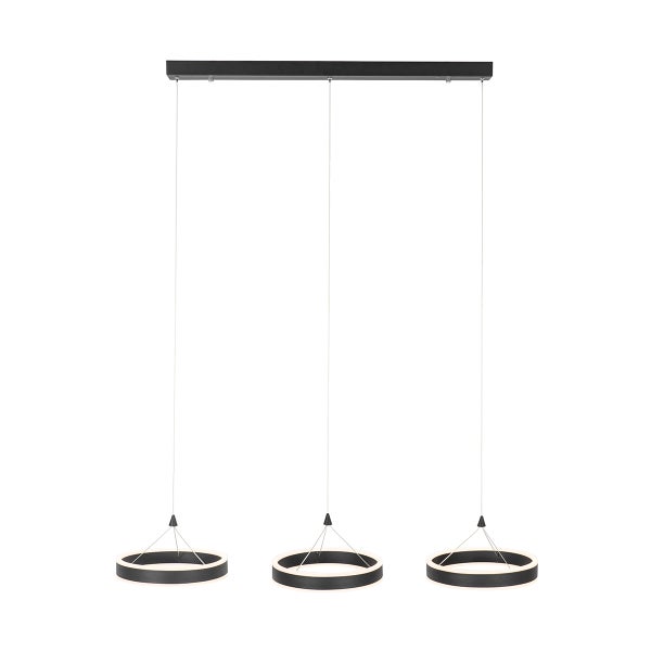 Hängelampe mit drei runden, modernen Leuchten