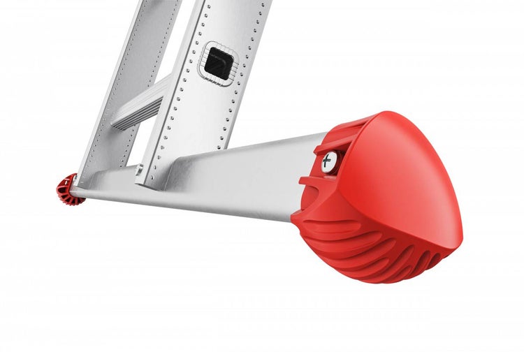 Detailansicht einer Aluminiumleiter mit rotem Fuß