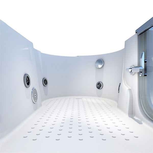 Innenansicht einer Duschkabine mit Massagefunktion und Glastür