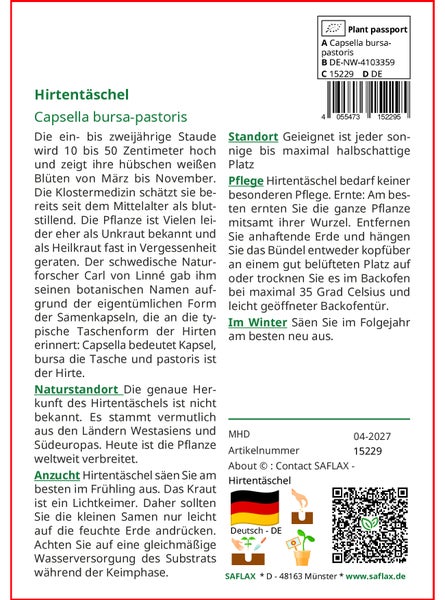 SAFLAX  - Hirtentäschel - Capsella bursa-pastoris - 1000 Samen