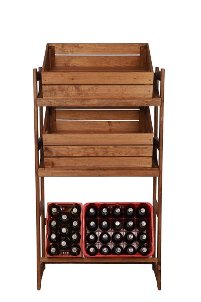 PROREGAL Getränkekistenregal SPREEWALD HxBxT 124x70x33cm 3 Ebenen Massives Kiefernholz Braun geölt