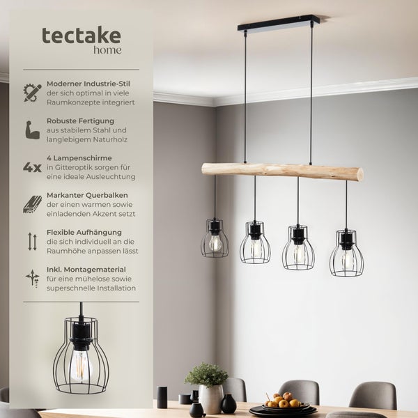 tectake Hängelampe mit vier Leuchten im Industriedesign über einem Esstisch
