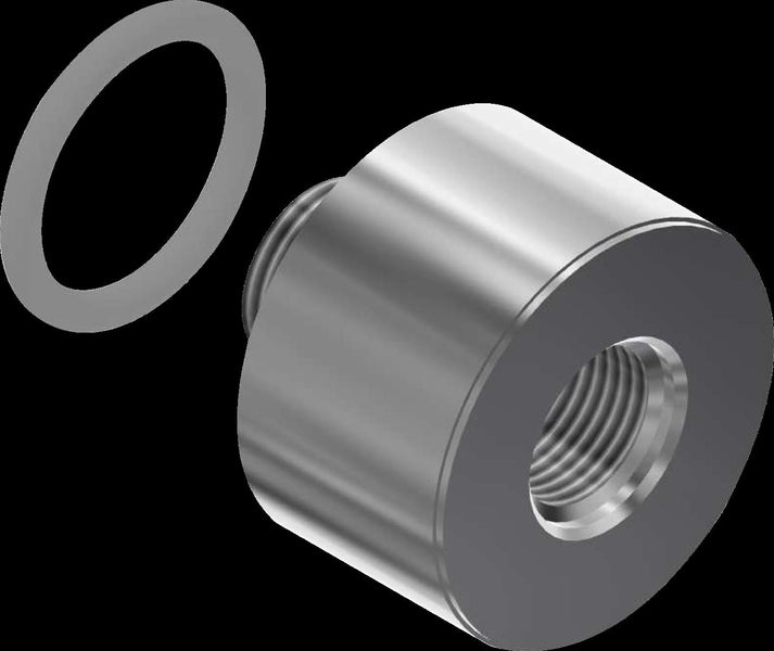 Ein zylindrisches Metallteil mit Innengewinde und ein dazugehöriger Dichtungsring für Installationszwecke.