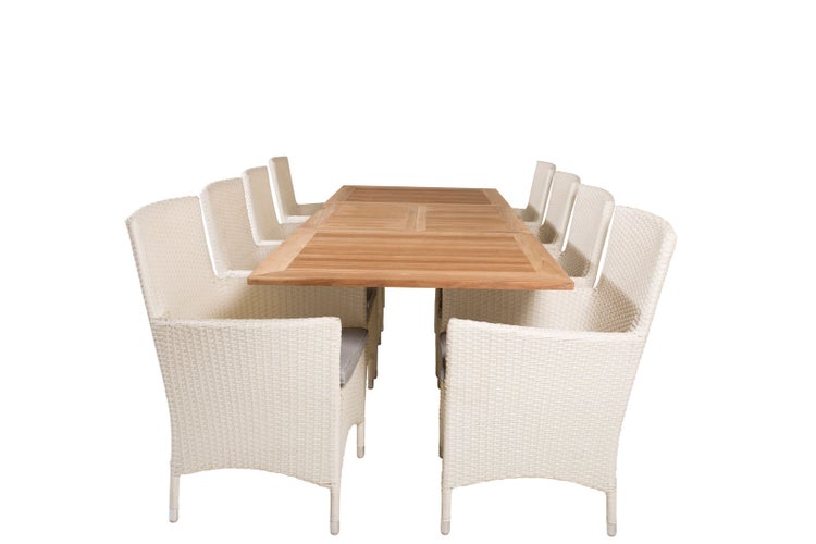 Panama Gartenset Tisch 90x160/240cm und 8 Stühle Malin weiß, natur. 90 X 160 X 76 cm