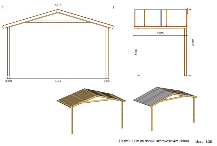Gartenhaus, Gerätehaus 24m2 - 4x4m - 28mm - Imprägniert
