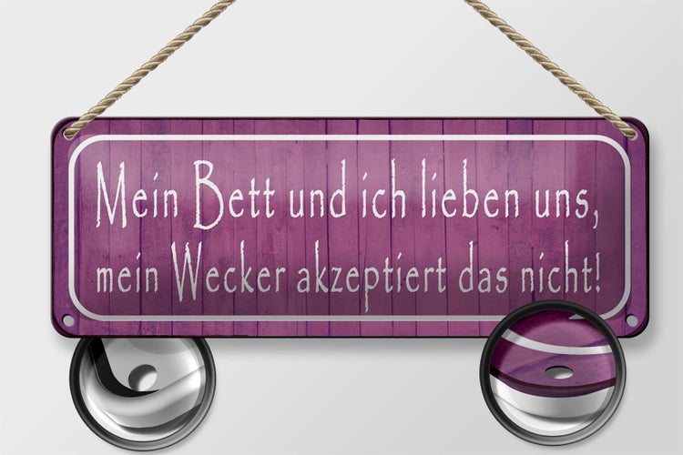 Blechschild Spruch 27x10cm mein Bett und ich lieben uns Dekoration