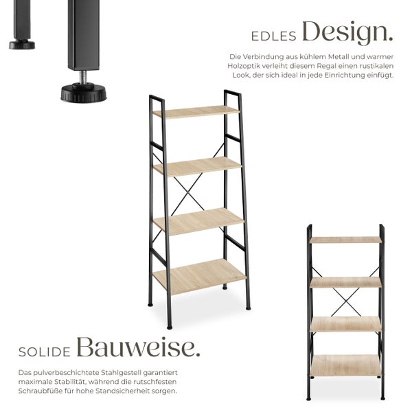 Leiterregal tectake Liverpool inklusive Kippschutz, 61,5 x 36,5 x 150 cm Industrial Style Industrial Holz hell, Eiche Sonoma