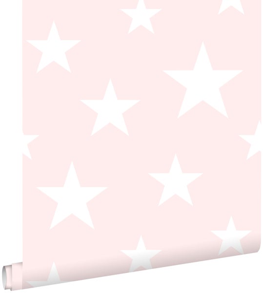 ESTAhome Tapete große und kleine Sterne Hellrosa und Weiß - 53 cm x 10.05 m - 138931