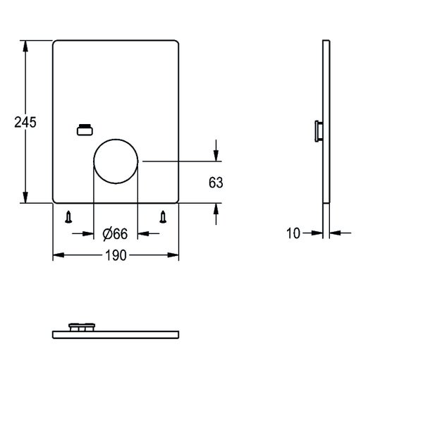 Technische Zeichnung einer Betätigungsplatte mit Maßen in Millimeter: Höhe 245, Breite 190, Tiefe 10.