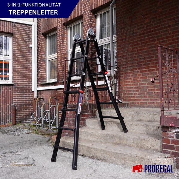 3-in-1-Funktions-Treppenleiter ausziehbar vor Gebäude