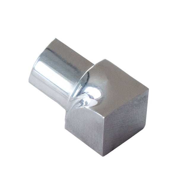 Eckverbinder aus Metall, glänzend, für quadratische Profile und Rundrohre.
