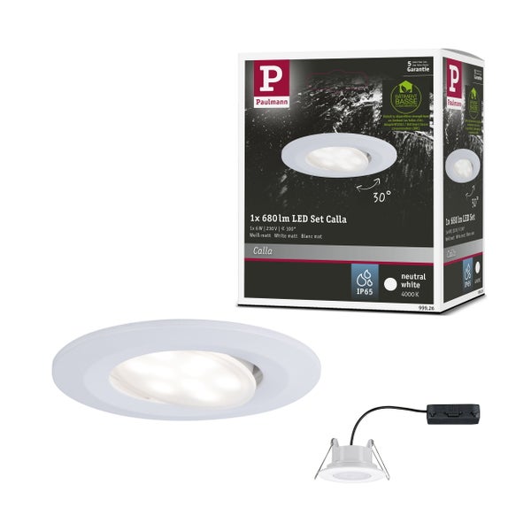 LED Einbauleuchte Calla schwenkbar IP65 rund 90mm 30° 6W 530lm 230V 4000K Weiß matt