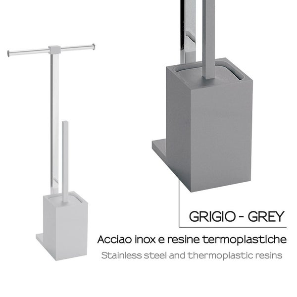 Grauer WC-Standmodell mit Toilettenpapierhalter und Toilettenbürstengarnitur | Arcobaleno