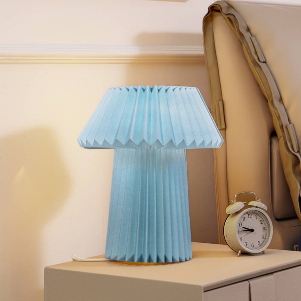 Lindby Tischlampe Magali in Blau aus Papier (1 flammig, E14) - Tischleuchte Schreibtischlampe Nachttischlampe Wohnzimmerleuchte