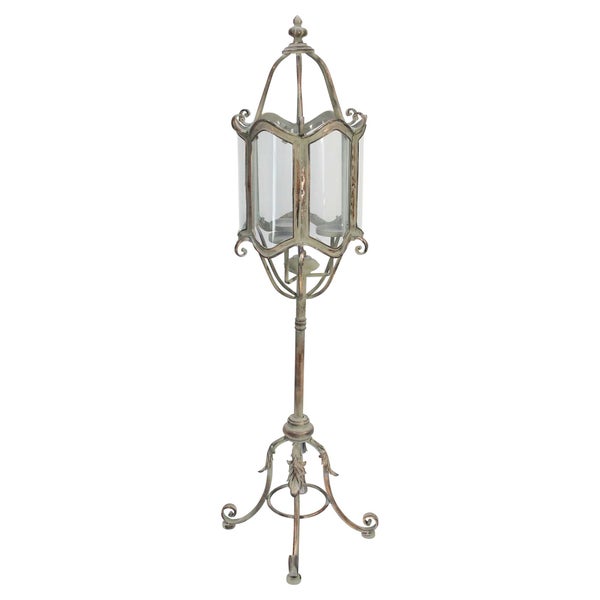 FRANK FLECHTWAREN | Standlaterne Shabby-Grey, 36,5 x 27 x 112 cm, METALL, GLAS