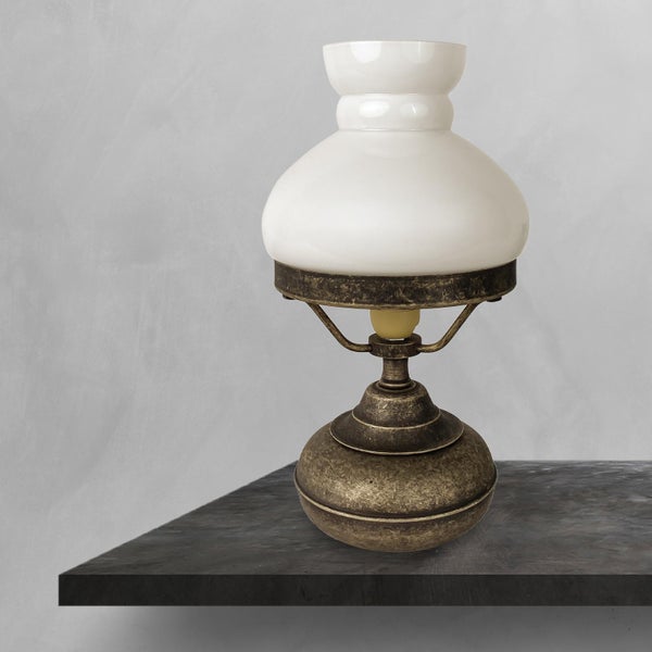 Tischleuchte mit Glasschirm und Metallfuß