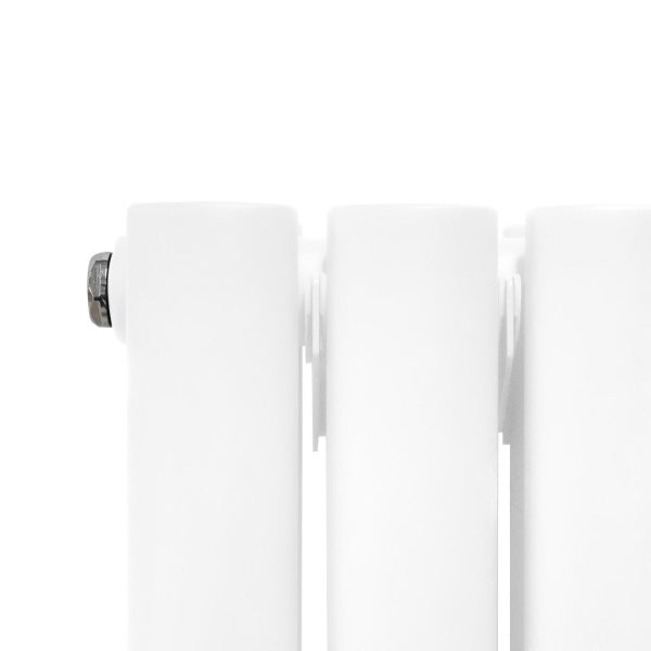Oval Röhrenheizkörper mit Spiegel & Chrom Thermostatventile - 1800mm x 500mm – Weiß